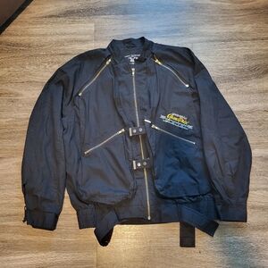 Black Bomber Jacket with Gold Zippers Vintage 1980